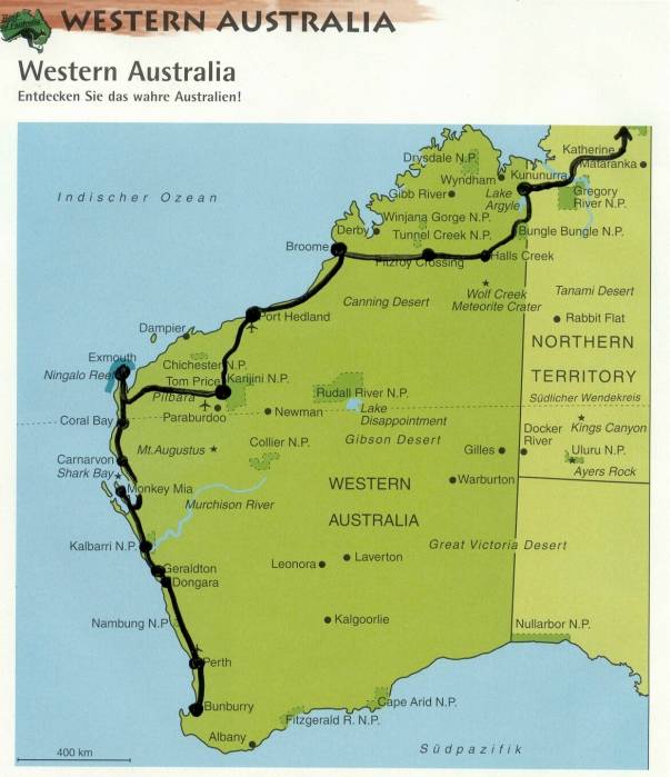 Westaustralien Rundreise, Landkarte, Route, Busreise